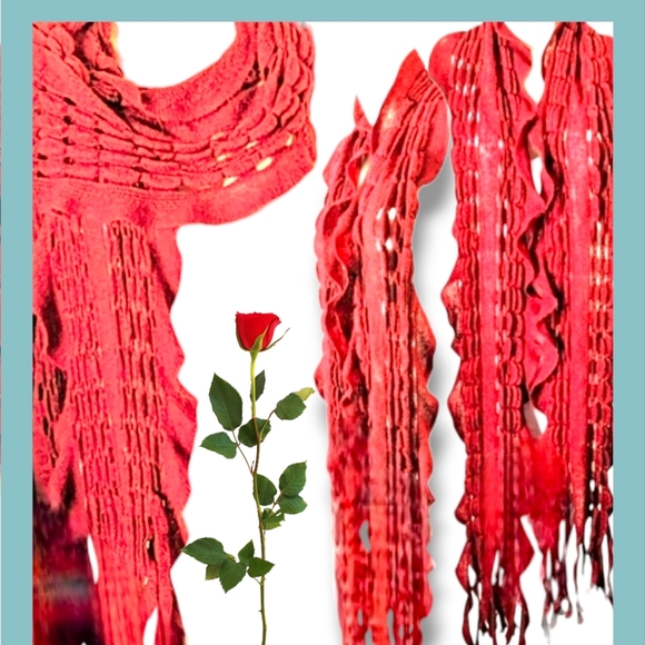❤️ Warm & Soft Knit Red Waffle Scarf Long W/Tassles - Picture 1 of 5